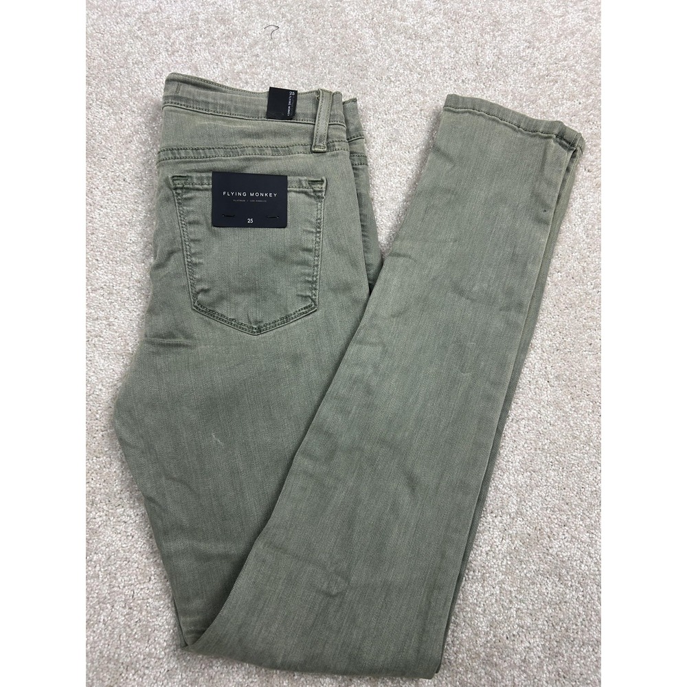 Flying Monkey Jeans‎ Womens 25 Green Low Rise Slim Skinny Stretch Denim Pants